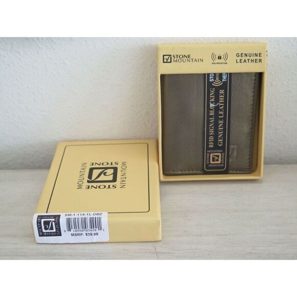 Stone Mountain Bronze Genuine Leather ID/Credit Card Holder RFID Signal Blocking - Picture 1 of 9